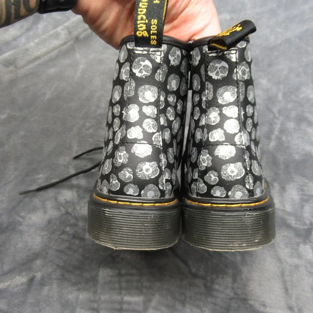 Dr. Martens Boots Youth 2 Silver Metallic Leopard Print Leather Side Zip Lace-Up